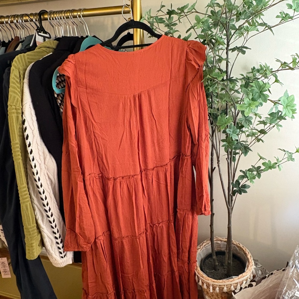 Hem & Thread Terracotta Long Sleeve Dress - Picture 3 of 4